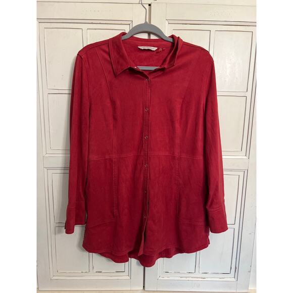 Soft Surroundings size large dark red faux suede button down shirt - Picture 1 of 4